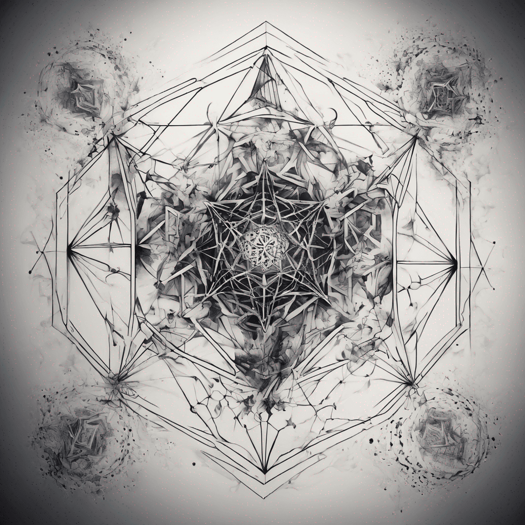 Unicursal hexagon, single continuous line; fine black ink, crisp geometric symmetry, intricate internal filigree, delicate dotwork shading