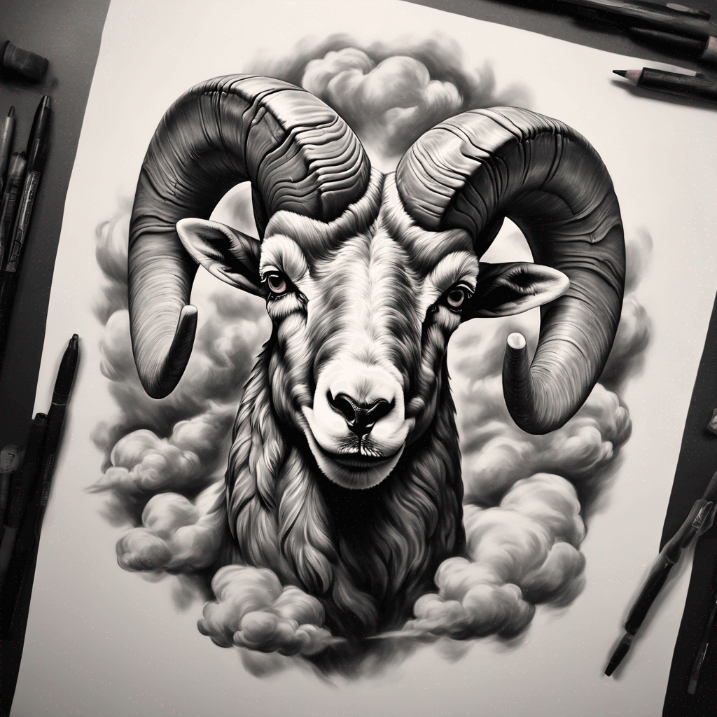 Bighorn ram in clouds