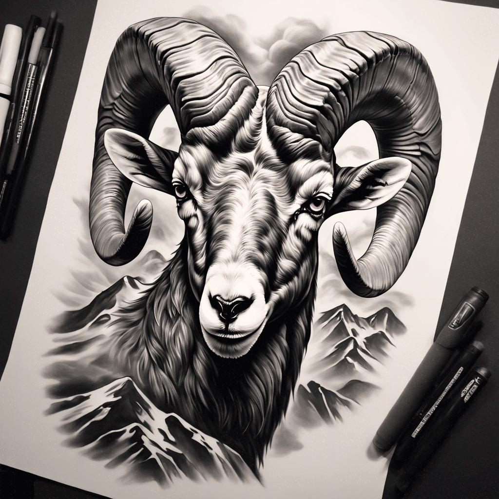 Bighorn ram flowing into mountains