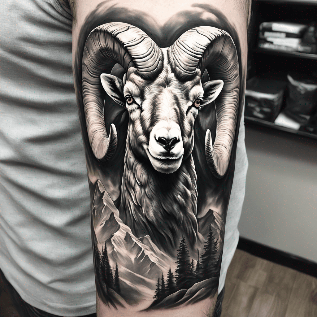 Bighorn ram flowing into mountains sleeve