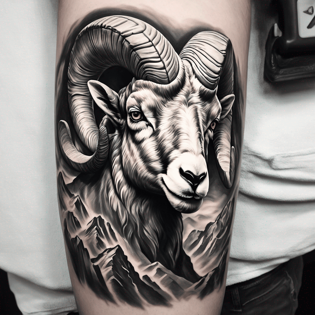 Bighorn ram flowing into mountains sleeve