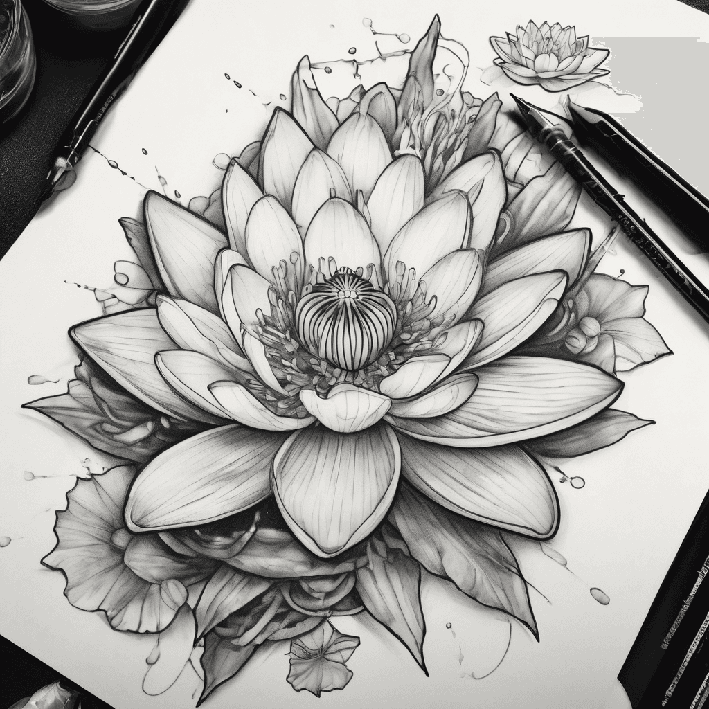 water lilly and larkspur flowers with the stems to say "Each one teach one" with a cute compass