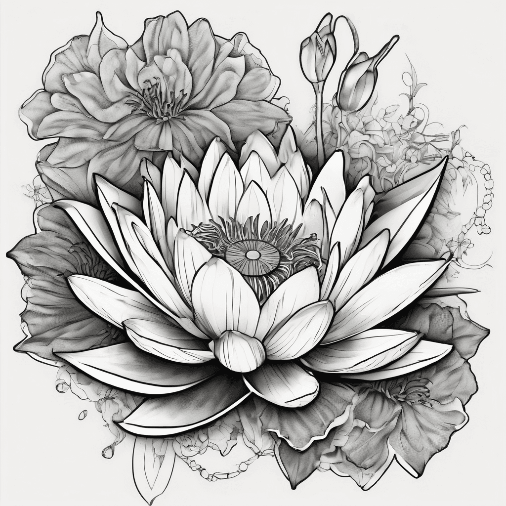 water lily and larkspur flowers with a compass