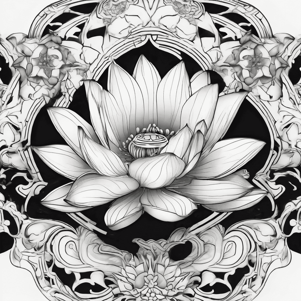 lotus ornament style but with water lily flower and larkspur flowers