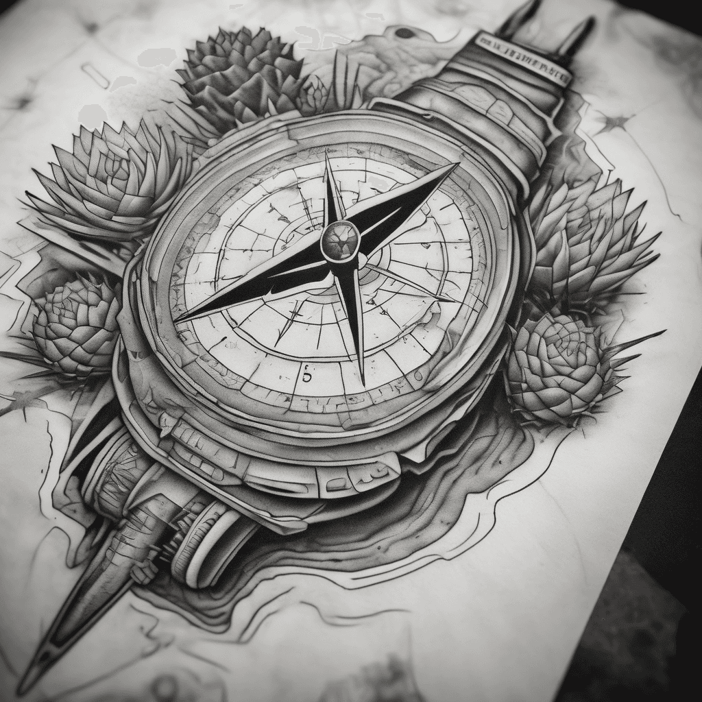 Leg sleeve: explorer map base with compass & contour lines, A-10 and KC135 refuel over desert cacti, vintage texture, bold lines, dotwork.