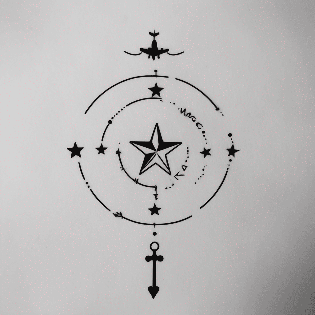 i want a tattoo with the wording: long live all the magic we made. I want it to have symbols surrounding it like confetti- not even spacing. The symbols I want are a mickey mouse three dot design, an airplane with small dots behind it like it's moving, 5 stars, a key, a dragon, a roman numeral 2002, a number six, the letter C, and a crown
