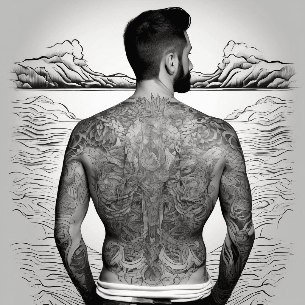Adult male back seascape