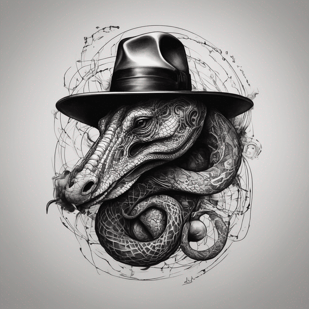 Serpiente del Principito, boceto lineal minimalista, tinta negra, contornos finos, forma 'sombrero' con elefante dentro, estilo vintage, 10cm
