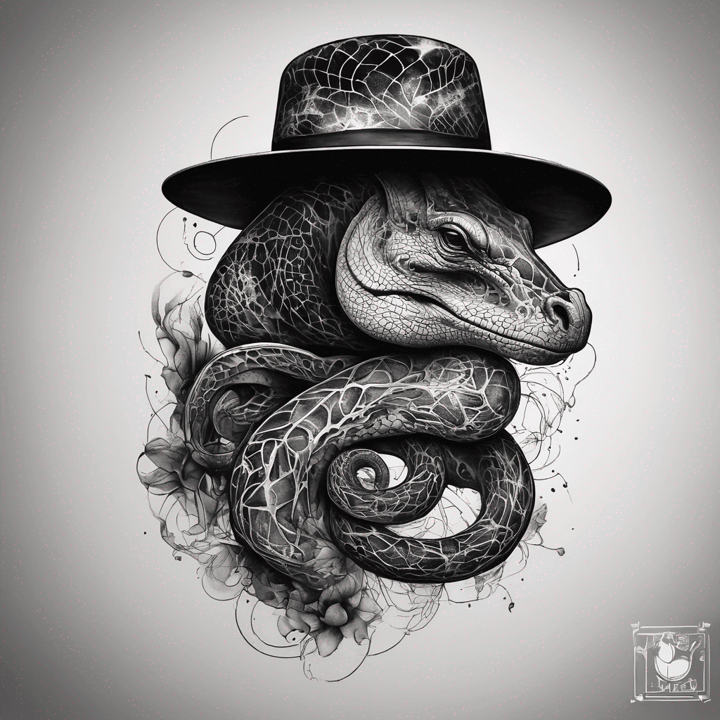 Serpiente del Principito, boceto lineal minimalista, tinta negra, contornos finos, forma 'sombrero' con elefante dentro, estilo vintage, 10cm