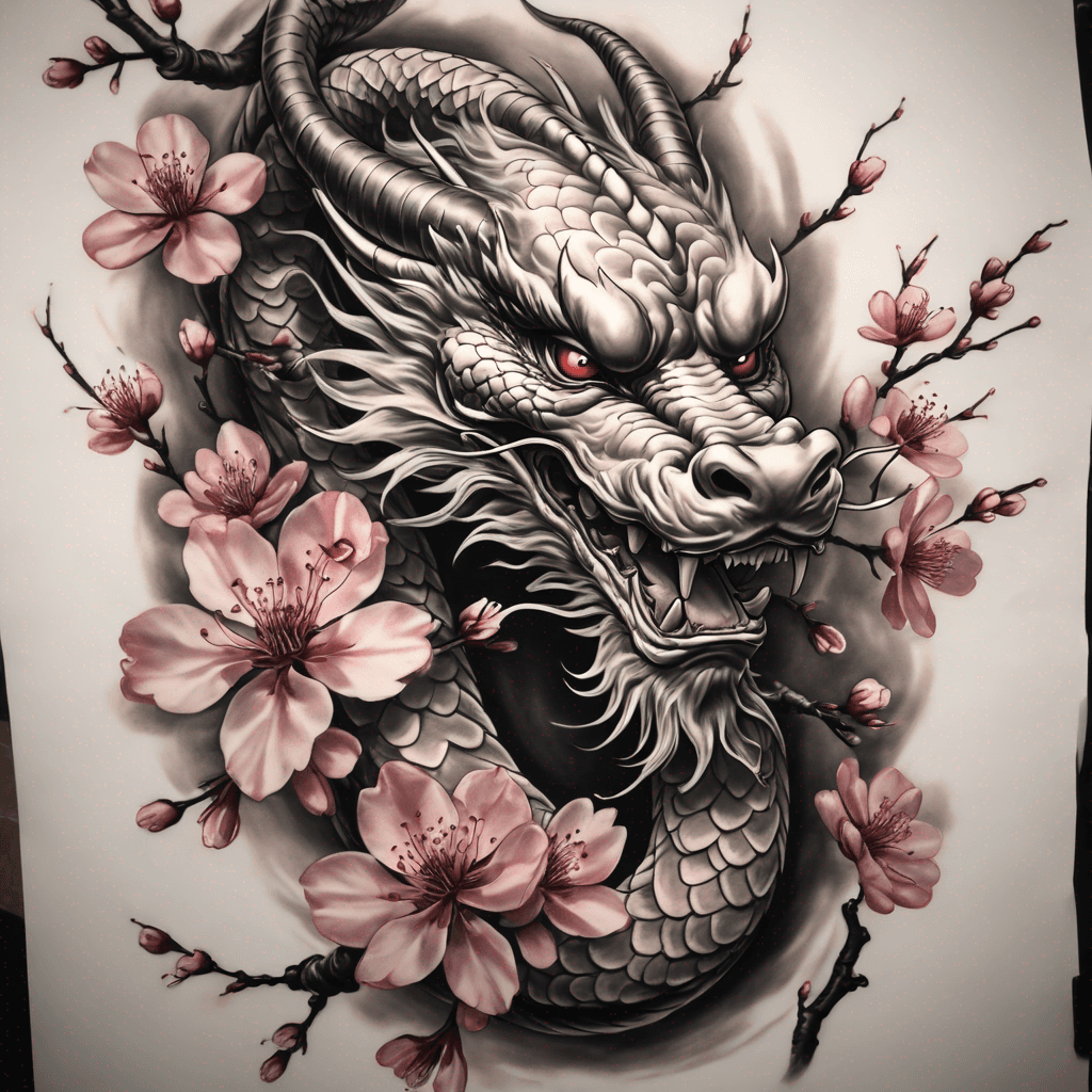 Japanese dragon with cherry blossoms