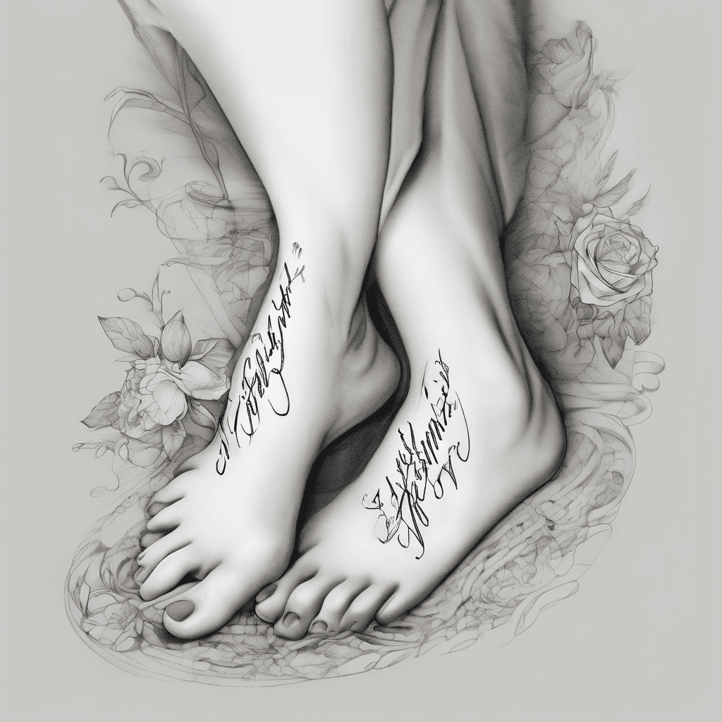 "An elegant, ultra-fine-line feminine script tattoo on the top slope of a woman's foot. The cursive text reads 'in the beginning'. Below the phrase, it cleanly lists 'Gen 1:1' and 'John 1:1' in tiny, minimalist block text.