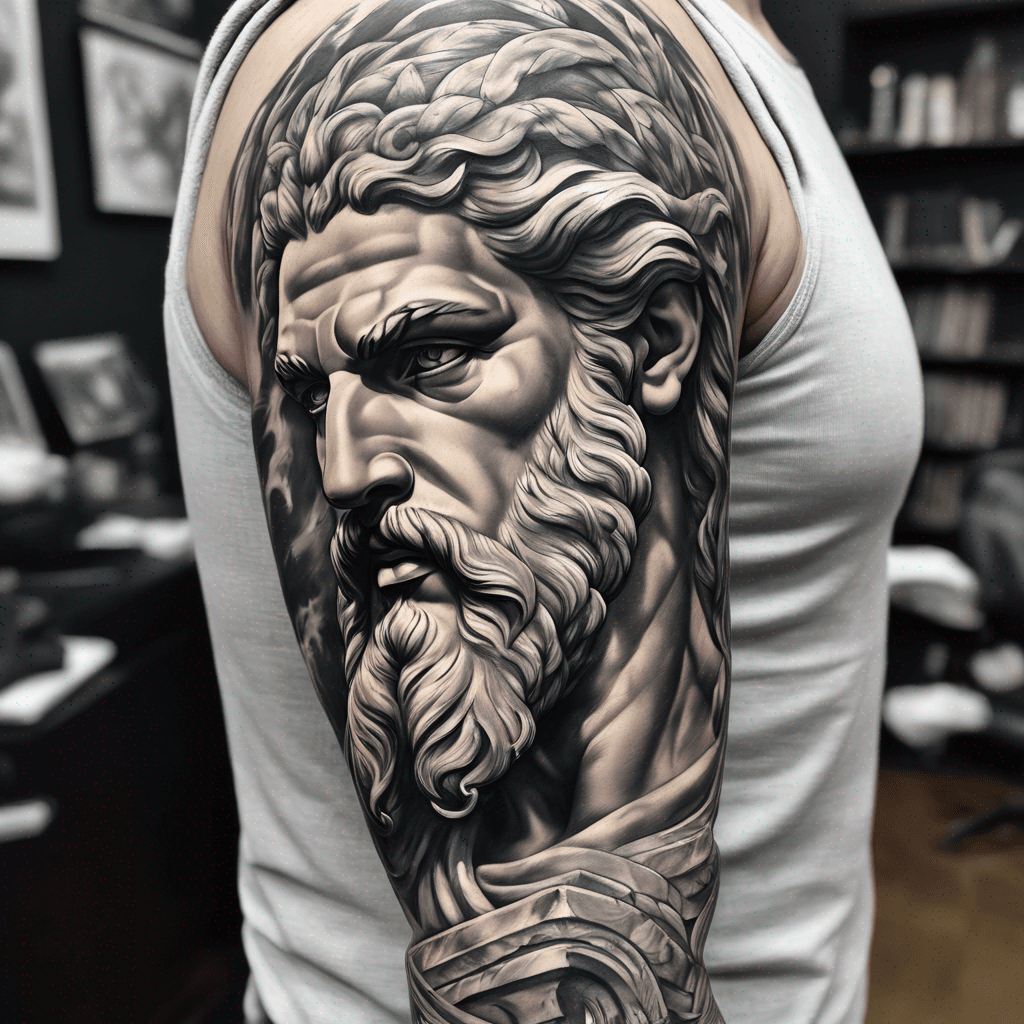 arm sleeve of zeus painting with greek ornamental patterns