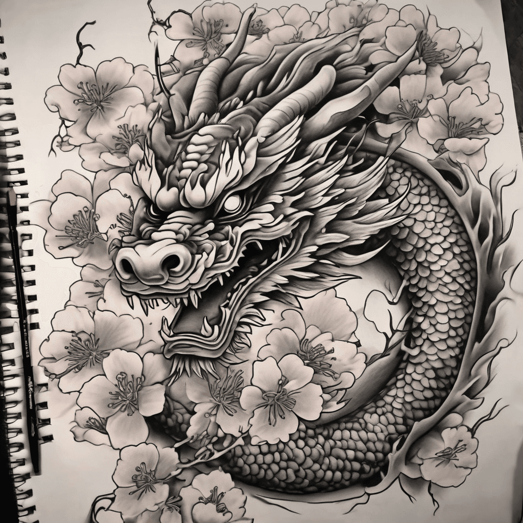 Japanese dragon with cherry blossoms