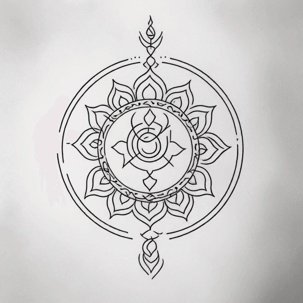 Small Fine line traditional style tattoo symbolizing calm yet powerful for a man of hindu heritage