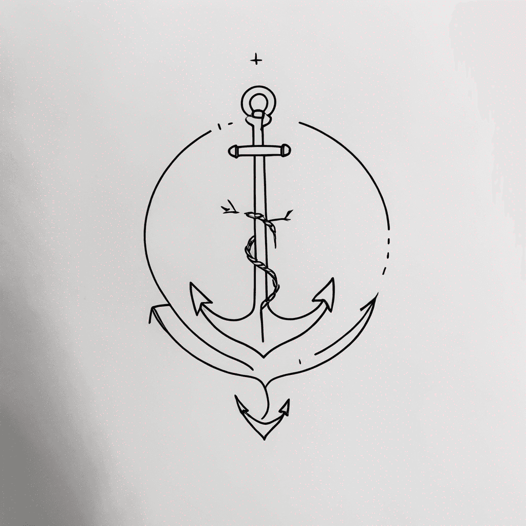 Minimalist design tattoo for a feminist from Hamburg with a free spirt that loves outdoors and her children. Include a small anchor symbol within the design - but the main focus is the free spirt. Tattoo should be suitable for the ankle region