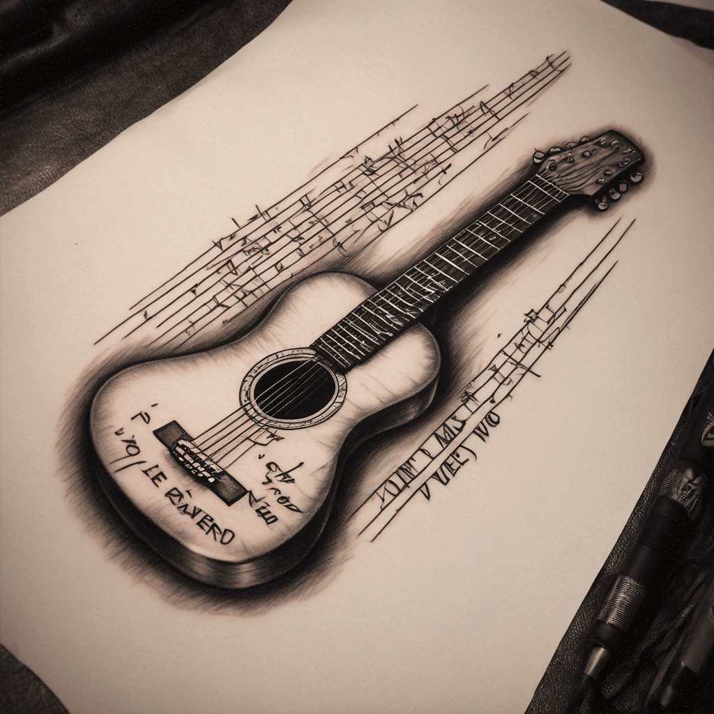 I want a half chest tattoo, I want it based an around a guitar in some way, also to have ogham writing.
The words “I love you as I never loved before” the tatto is more my dad he passed away and he got me into guitar