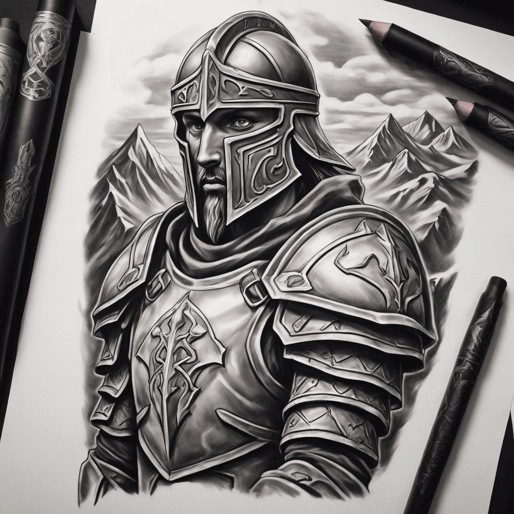 An old school runescape character wearing oathplate armor, looking st a mountain