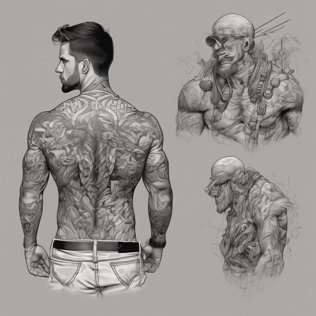 Left side top of back and on sholder. Want is sexy and muscular. Small objekts that have to se close up. Funny. Gaming.