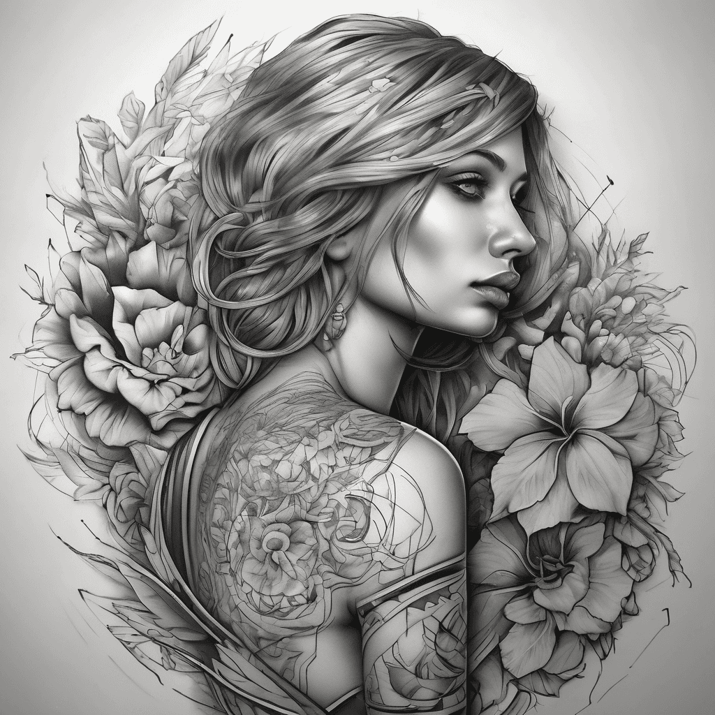 Integrated tattoo flowing from upper arm across shoulder to upper-left back; cohesive composition, blackwork floral and geometric mix, fine-line detail.
Gaming. Funny. Traning.