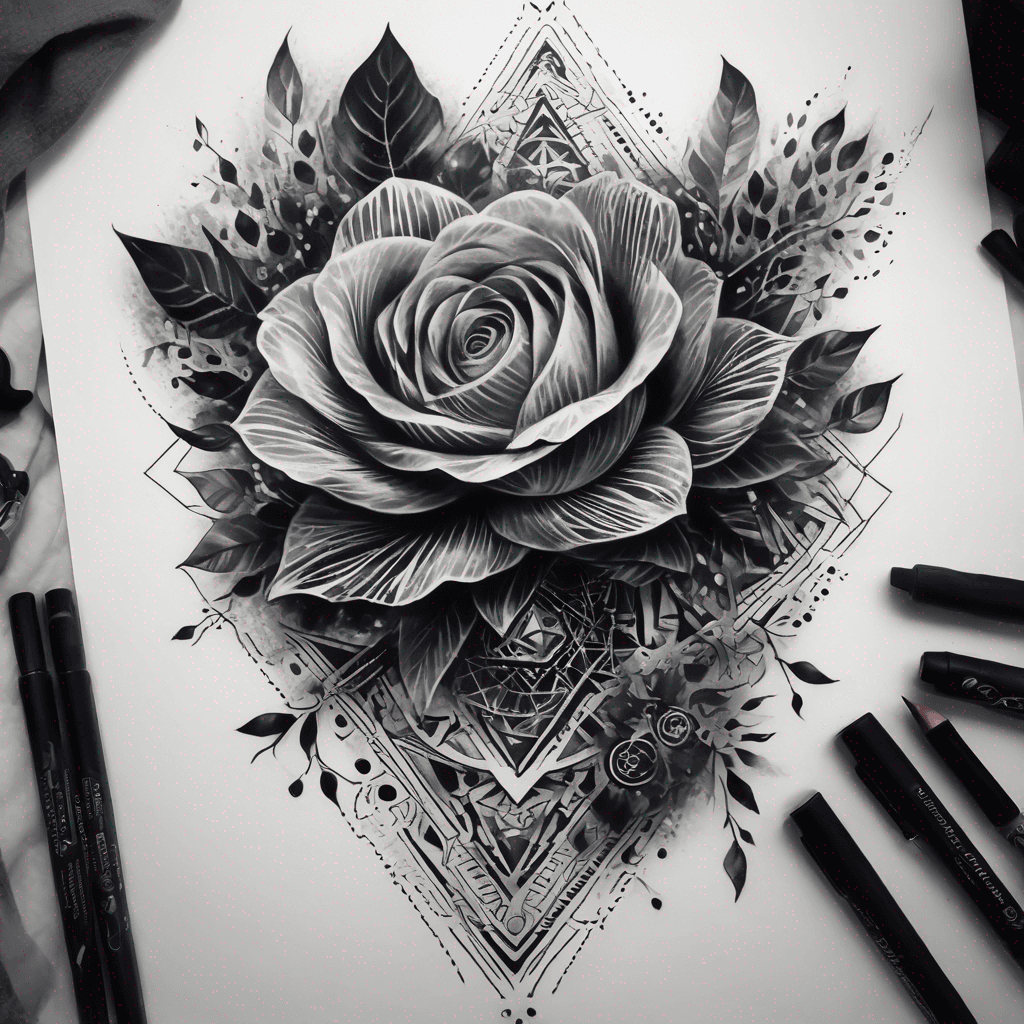 Wrap from upper arm across shoulder to upper-left back; cohesive blackwork floral+geometric, fine-line & dotwork, playful gaming+training motifs