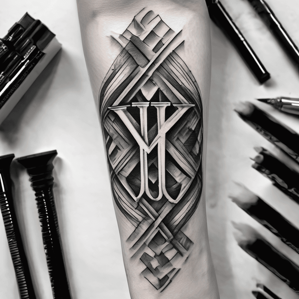 Roman numeral tattoo 'V.XXIV.MCMLXVII' on forearm — elegant bold serif, crisp black lines, subtle shading, horizontal along muscle, 2–3cm height.
