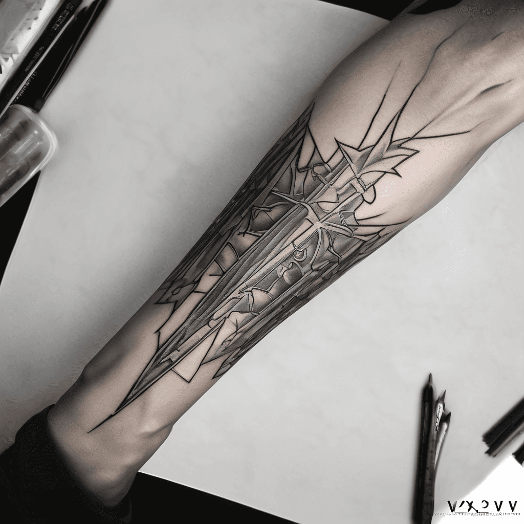 minimal Roman numeral tattoo 'V.XXIV.MCMLXVII' on forearm — elegant bold serif, crisp black lines, subtle shading, horizontal along muscle, 2–3cm height.