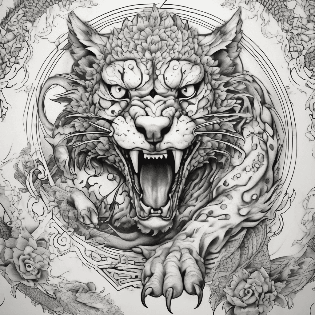 A chimera, but instead of a lion's body, it is a cheetah's body. The chimera should be snarling and poised to attack