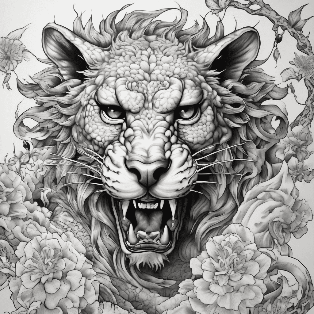 A chimera, but instead of a lion's body, it is a cheetah's body. The chimera should be snarling and poised to attack. You should be able to see it's entire body.