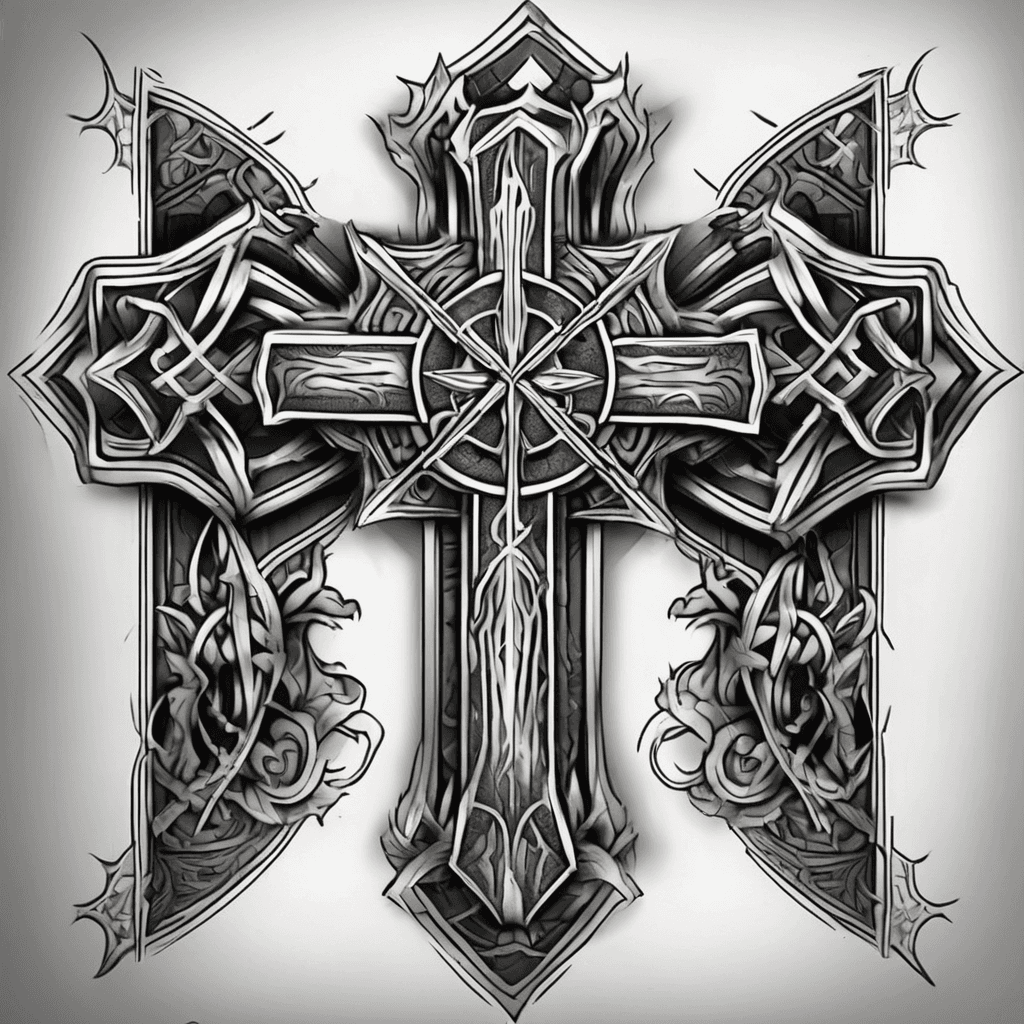 triple crosses, GOD FIRST , flames, vibrant on dark skin, outer forearm placement