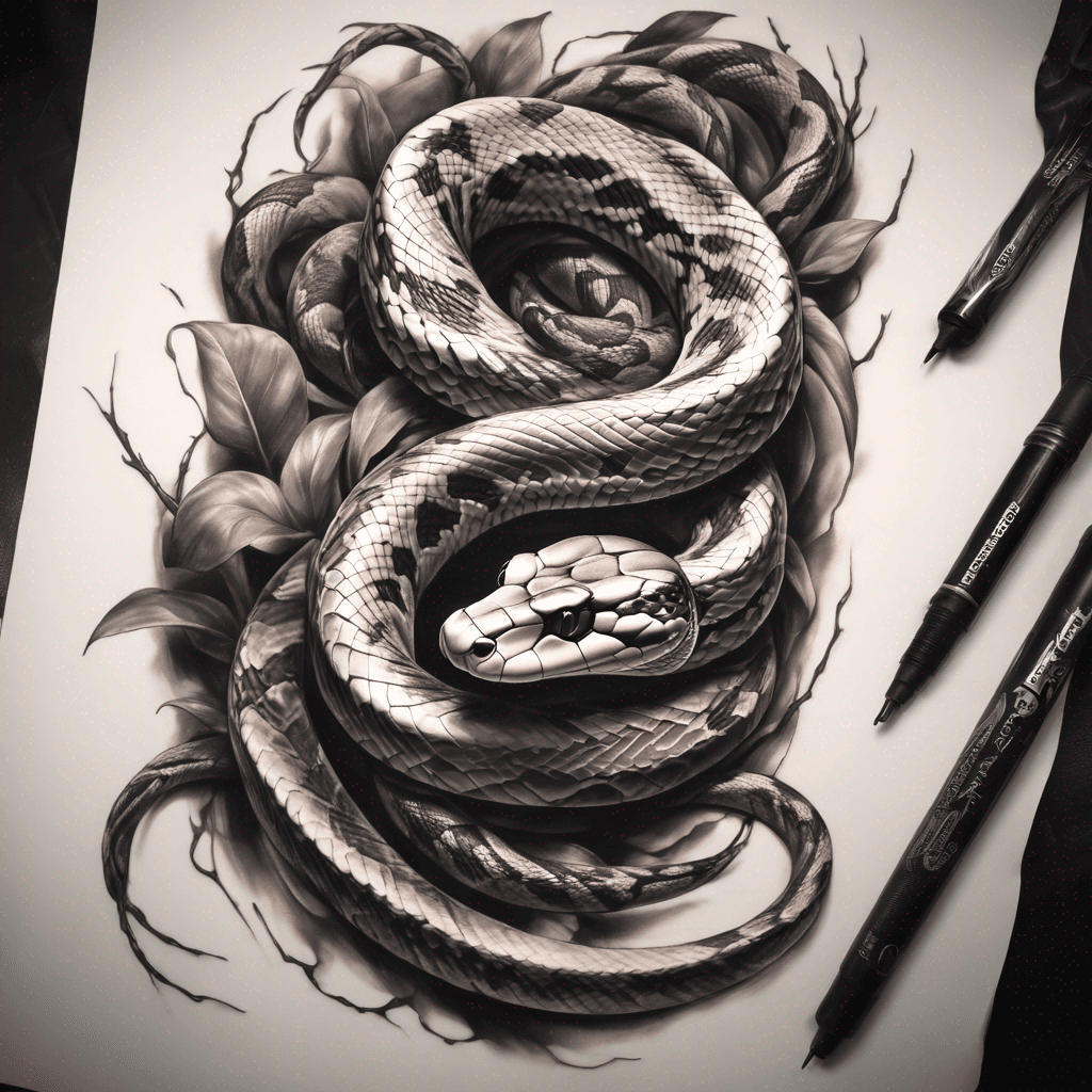 Semi realistic snake going down shin and onto the foot. For a female