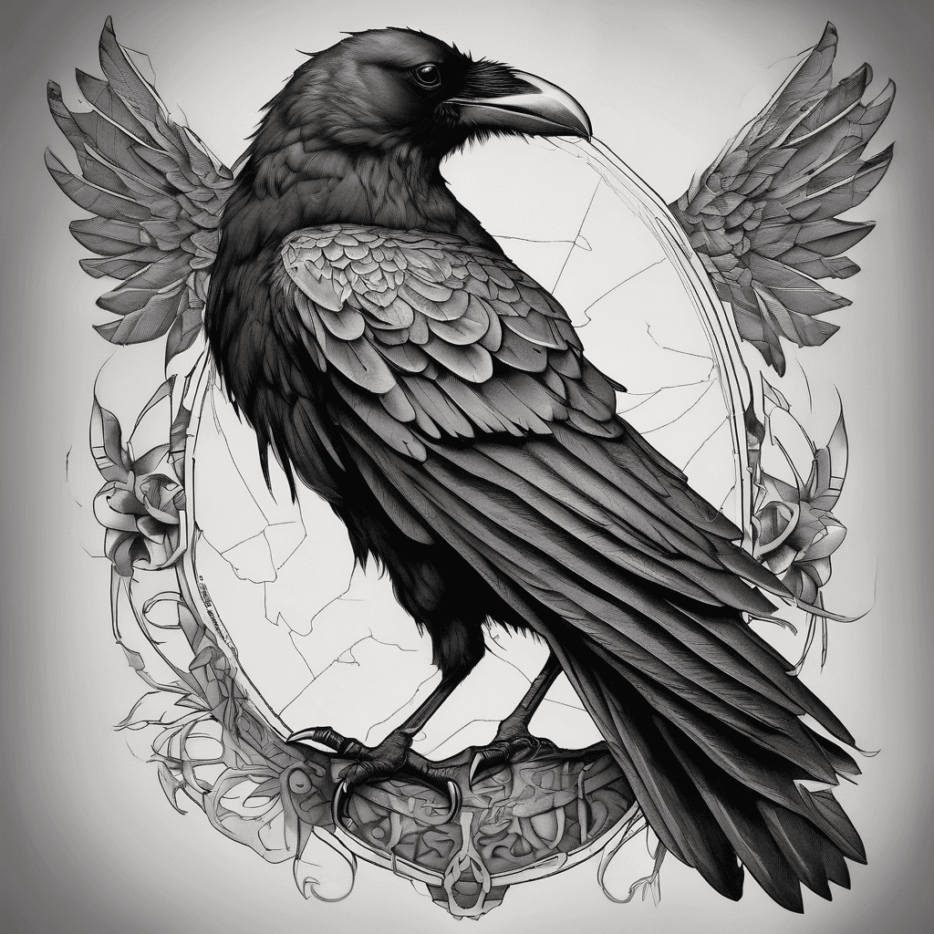 Front-facing crow, wings fully spread, bold blackwork with fine-line details, talons gripping a limp dead rat high-contrast shadowing, dotwork accents
