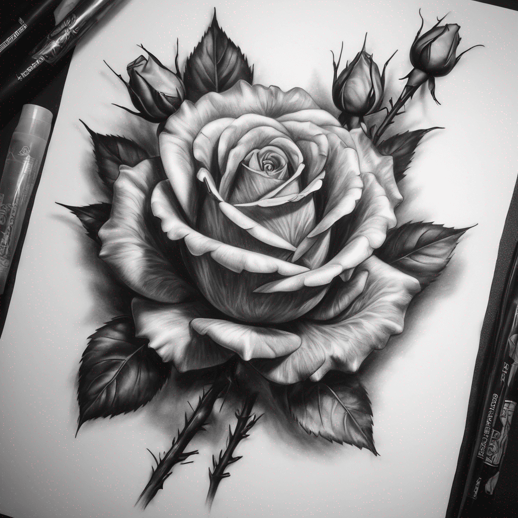 I want a realistic rose, leafs, and thorns, (some rose buds are okay as well).