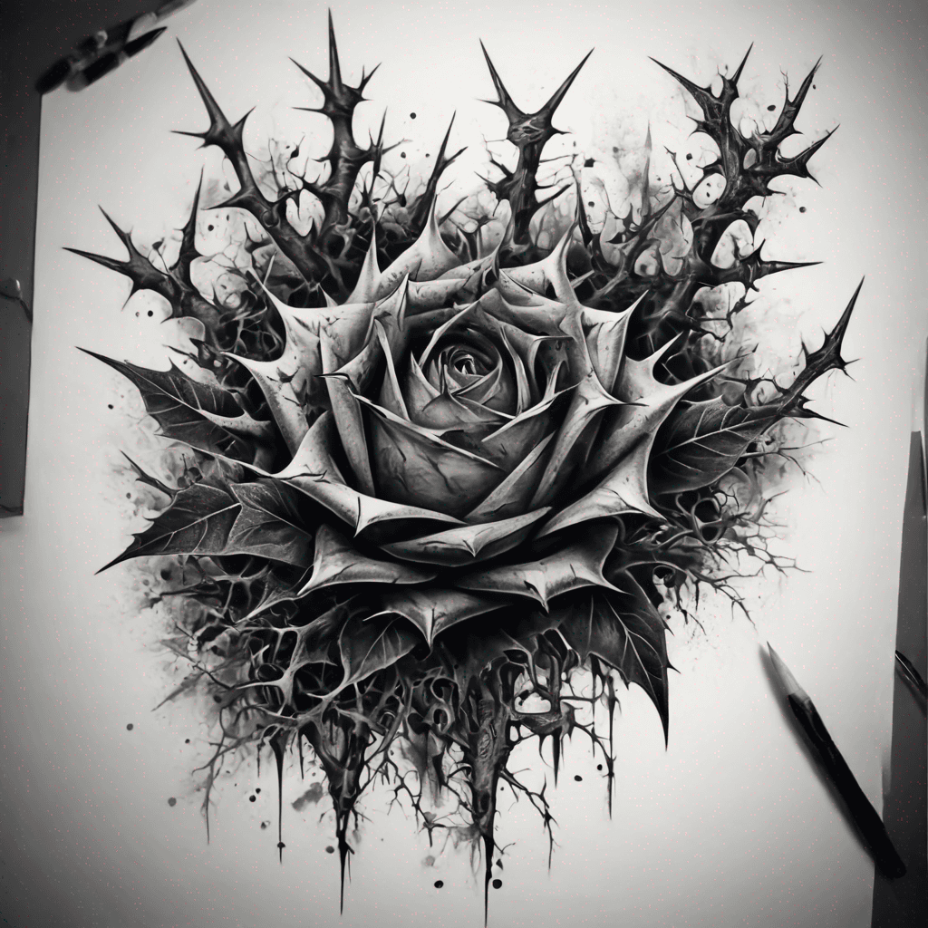 Make an image thorns and leaves with blood on the thorns