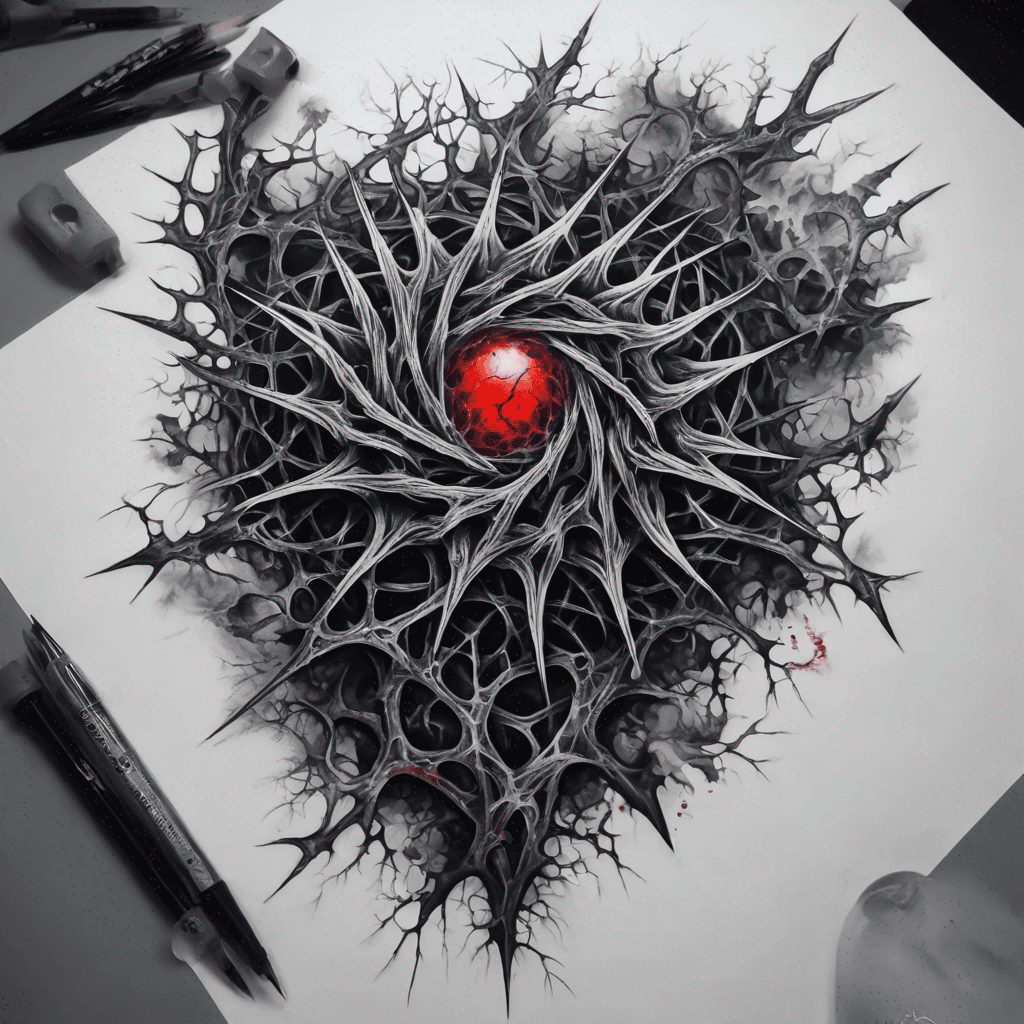 Make an image thorns and leaves with blood on the thorns