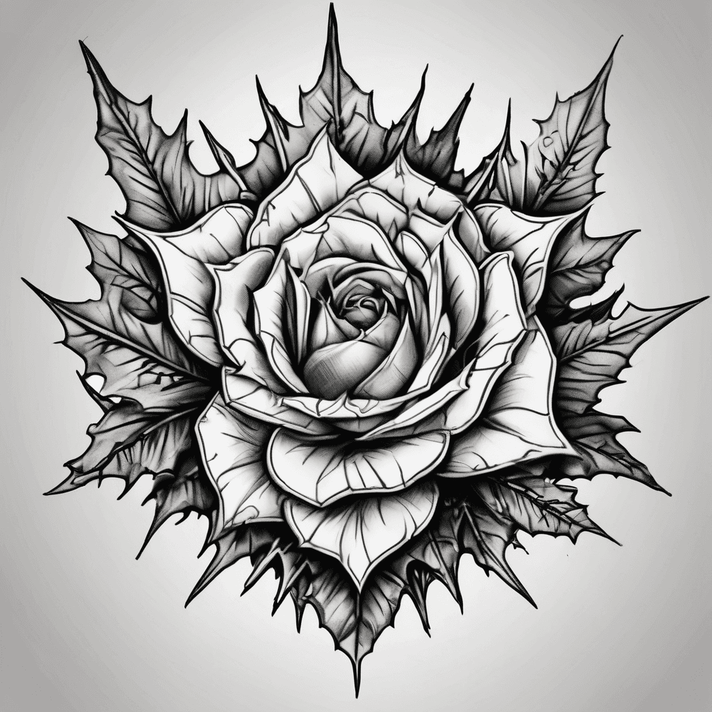 Make an image thorns and leaves with blood on the thorns
