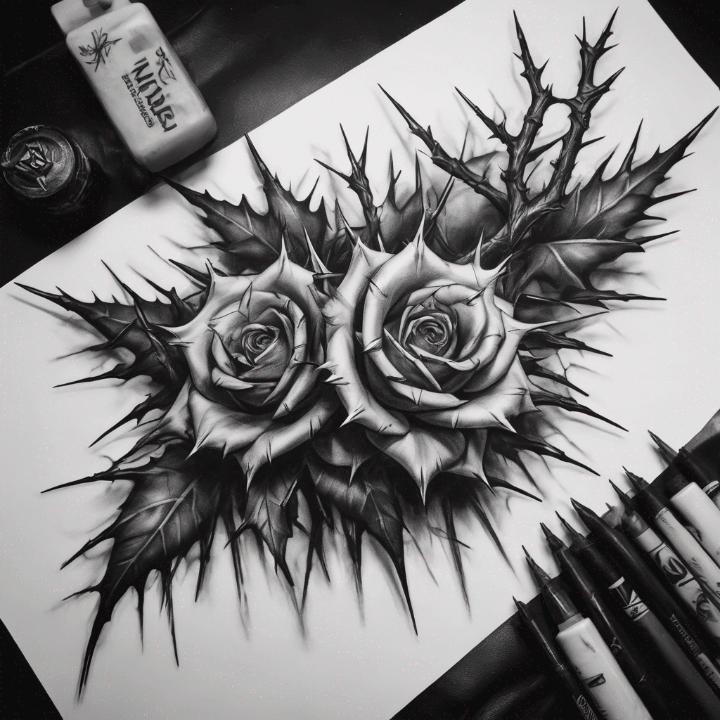 Make an image thorns and leaves with blood on the thorns
