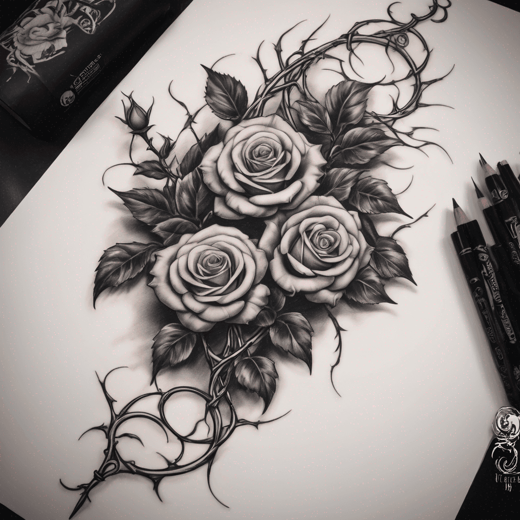 Gothic vine tattoo with roses and thorns