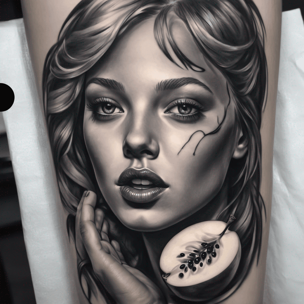 I want a black and grey realism tattoo for my inner forearm, it’s kind of a crooked space. I’d like Eve, a beautiful woman, eating the forbidden fruit