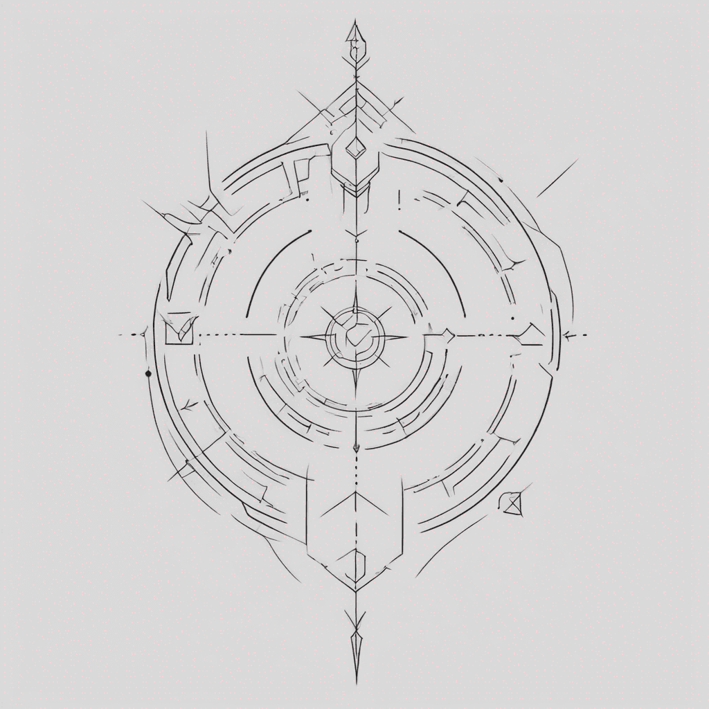 LitRPG HUD stat tattoo — Solo Ops Archmage title; top bar; INT, DataManip, SoloOps max (accent); cracked-chain→links border + floor#; blackwork forearm