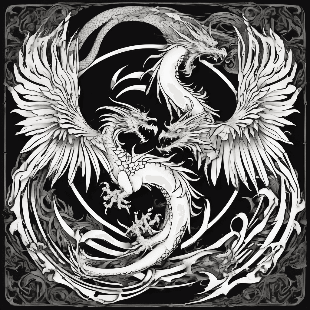 Phoenix and dragon fighting
Yin yang motif
