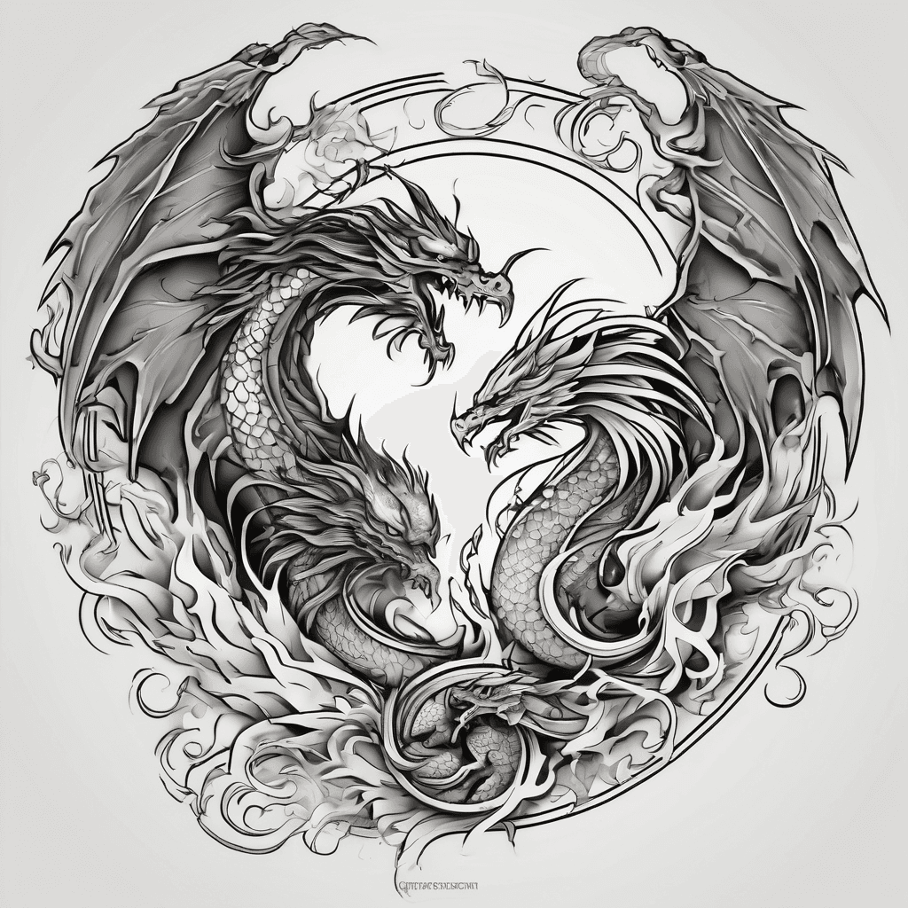Phoenix and dragon fighting
Yin yang
Flames