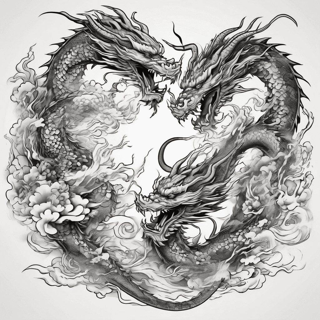 Yim yang style
Dragons fighting
Dragons breathing fire at each other