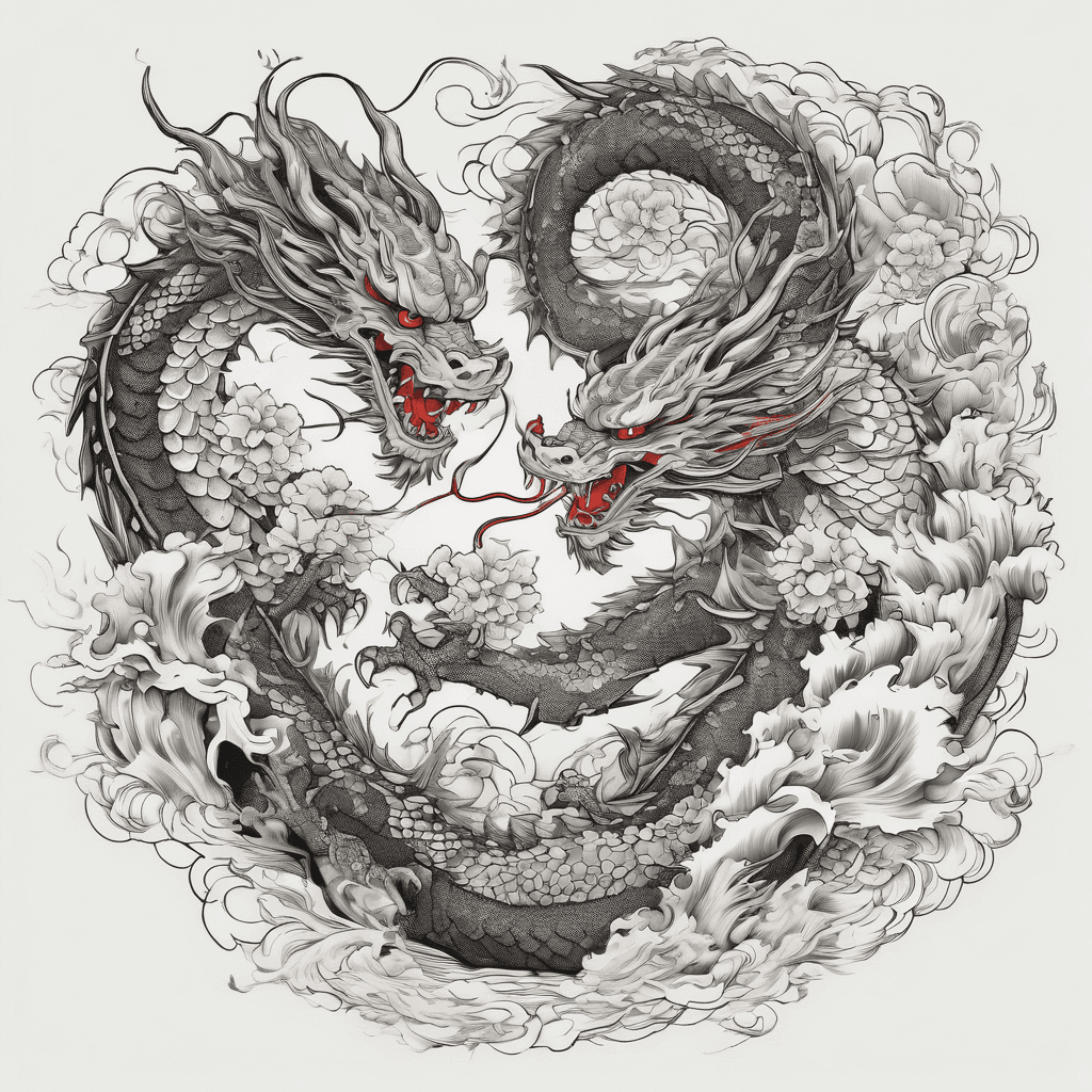 Yim yang style
Dragons fighting
Dragons breathing fire at each other