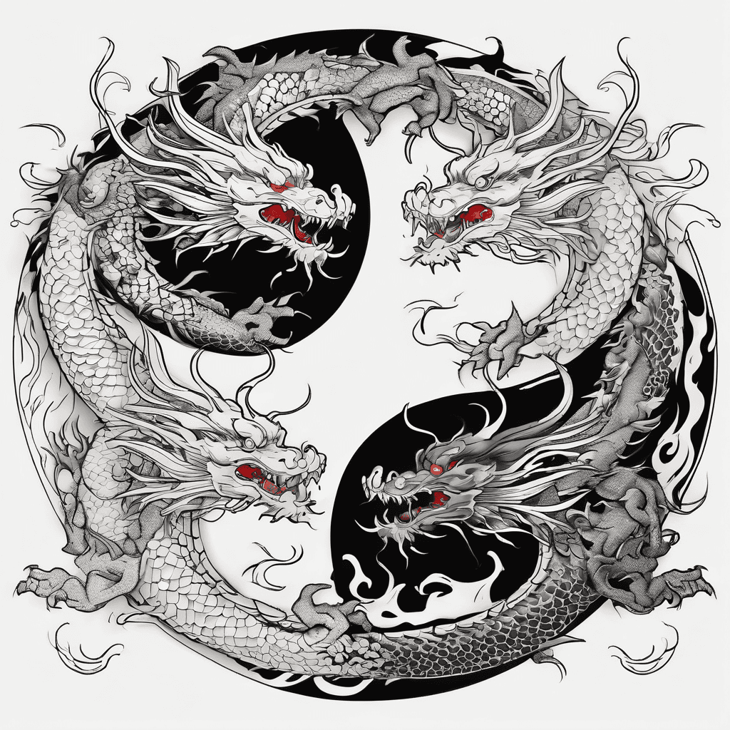 Yin yang motif
2 Dragons fighting
Dragons breathing fire at each other