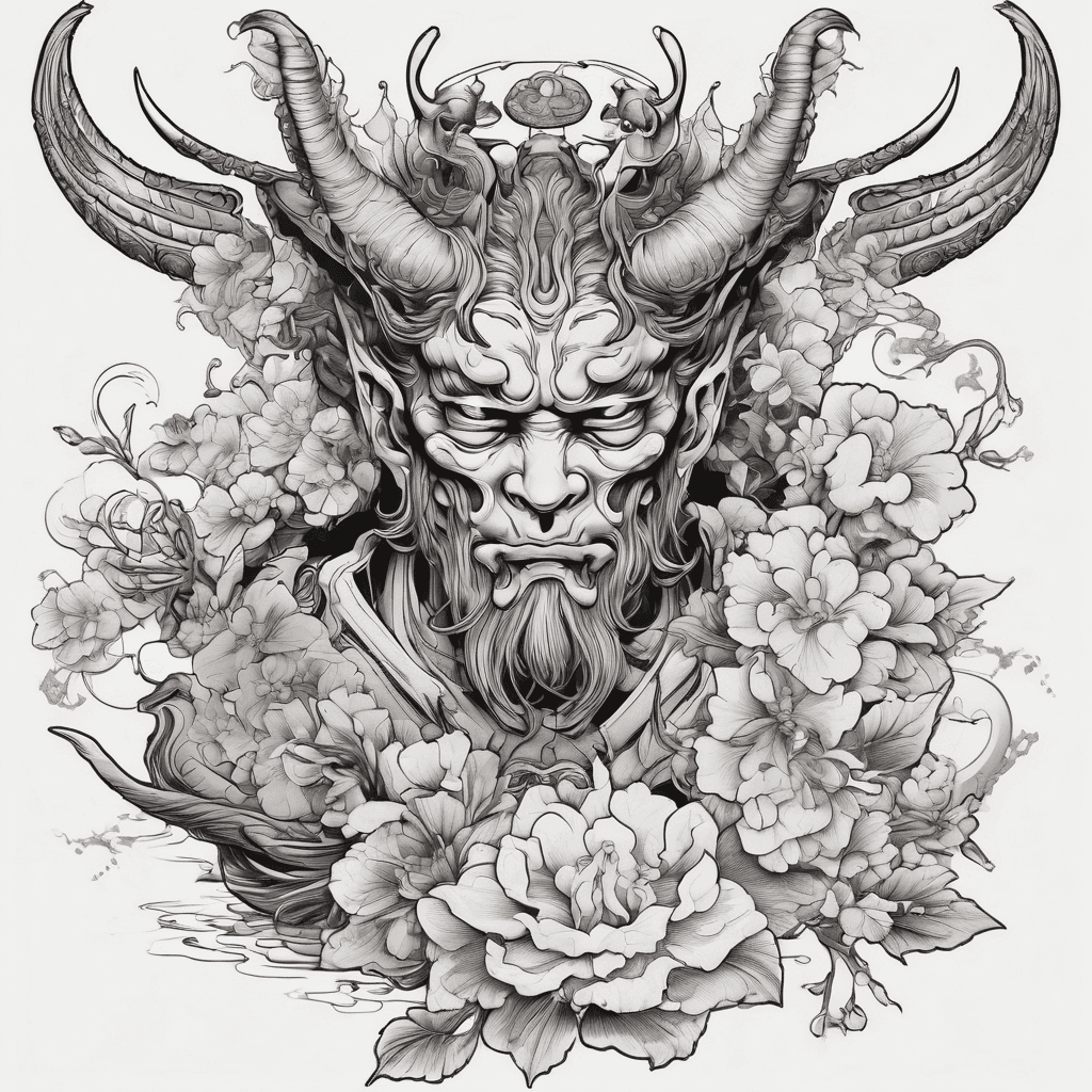Sad horned demon with angel wings holding his head
