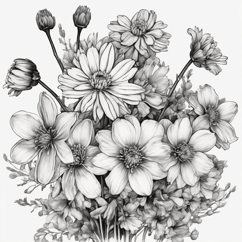 Simple small one stem each Birth month flower bouquet with chrysanthemum, narcissus daisy and hawthorn Small colorful single stem of each flower