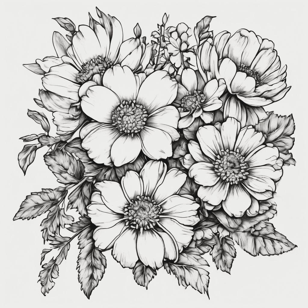Simple small one stem each Birth month flower bouquet with chrysanthemum, narcissus daisy and hawthorn Mother daughter birth month. Tattoo for small inner arm make smaller and longer
