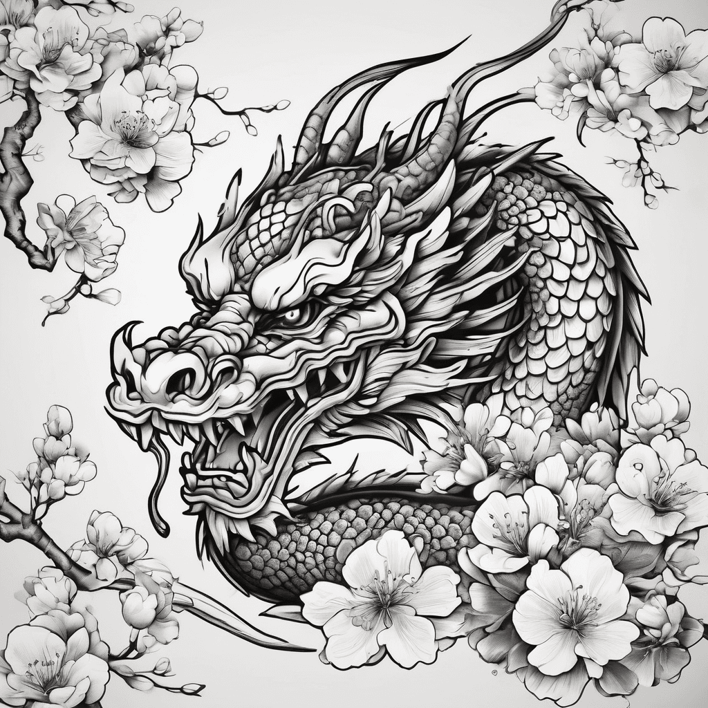 Japanese dragon with cherry blossoms