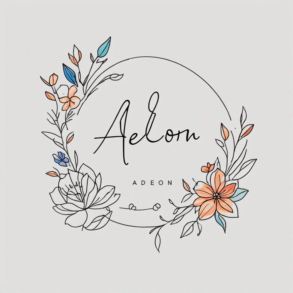 A beautiful tattoo design featuring the name "Aedon 6/26/2003" in elegant lettering with colorful flowers