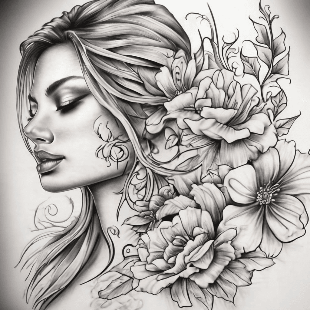 A beautiful tattoo design featuring the name "Aedon 6/26/2003" in elegant lettering with colorful flowers
